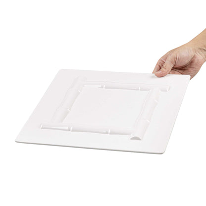 Voga Square White Melamine Plate - Bamboo Trim - 12" x 12" x 1" - 10 count box