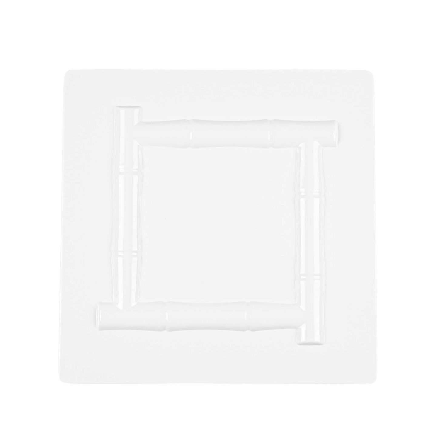Voga Square White Melamine Plate - Bamboo Trim - 12" x 12" x 1" - 10 count box