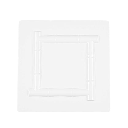 Voga Square White Melamine Plate - Bamboo Trim - 12" x 12" x 1" - 10 count box