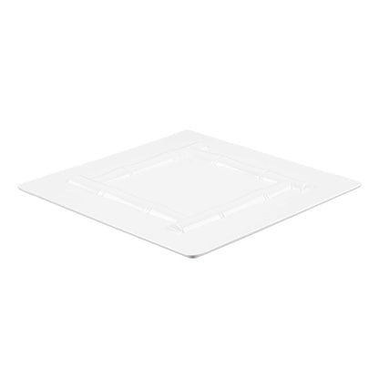 Voga Square White Melamine Plate - Bamboo Trim - 12" x 12" x 1" - 10 count box