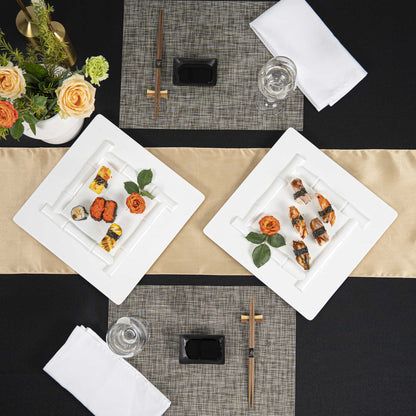 Voga Square White Melamine Plate - Bamboo Trim - 12" x 12" x 1" - 10 count box