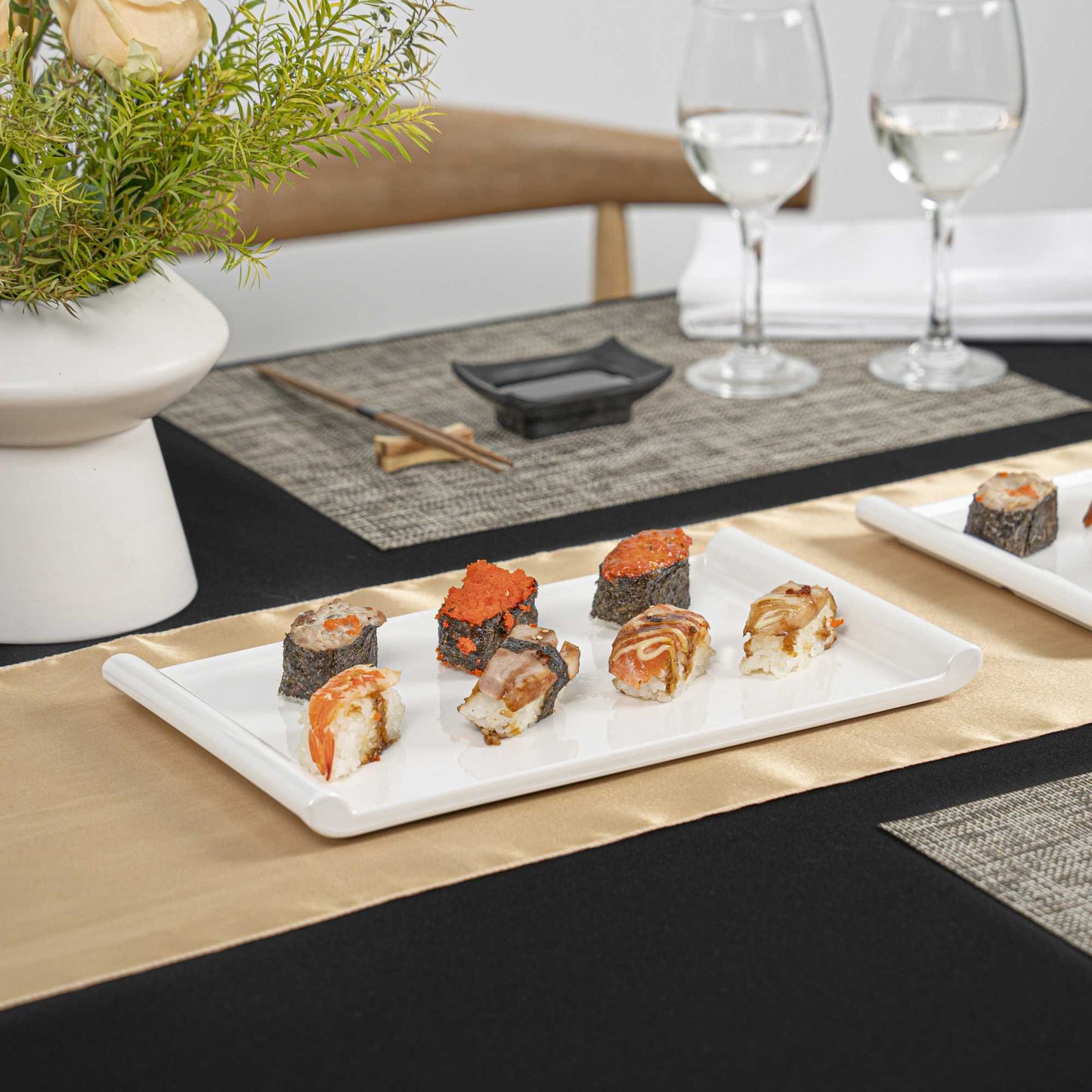 Voga Rectangle White Melamine Small Plate - Japonais - 12" x 7" x 1" - 10 count box