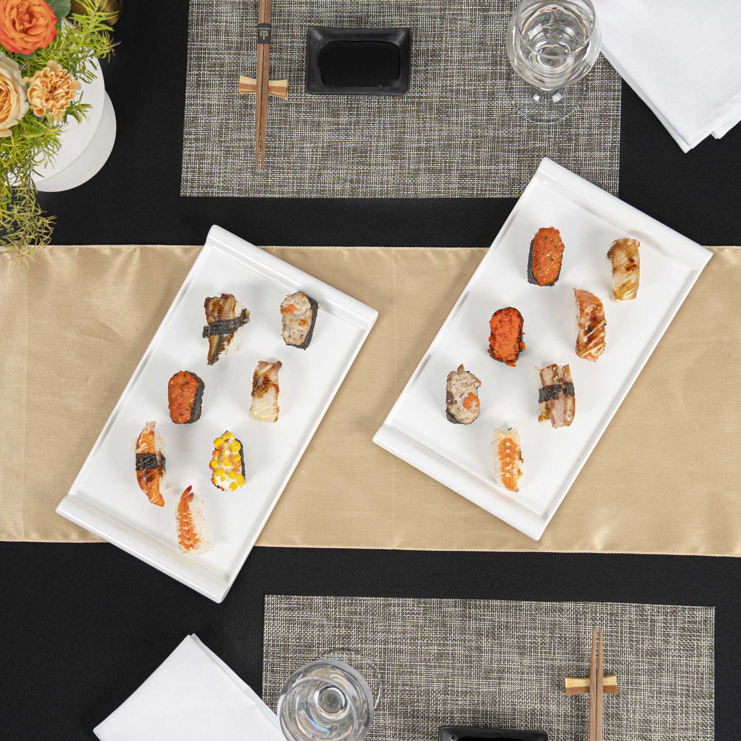 Voga Rectangle White Melamine Small Plate - Japonais - 12" x 7" x 1" - 10 count box