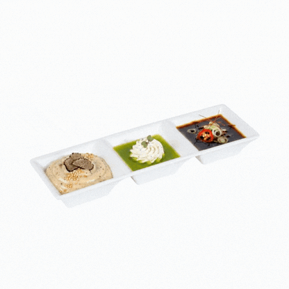 Voga 5 oz Square White Melamine Triplets Set - 8 3/4" x 2 3/4" x 1" - 10 count box