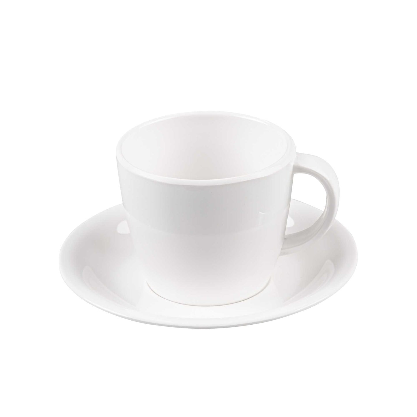 Voga 10 oz Round White Melamine Coffee Cup and Saucer Plate - 10 sets - 6" x 6" x 3" - 10 count box