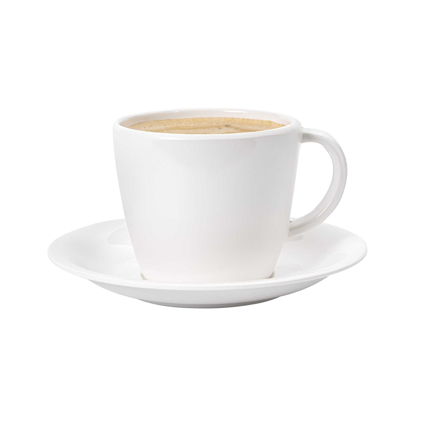 Voga 10 oz Round White Melamine Coffee Cup and Saucer Plate - 10 sets - 6" x 6" x 3" - 10 count box