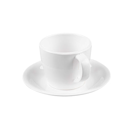 Voga 10 oz Round White Melamine Coffee Cup and Saucer Plate - 10 sets - 6" x 6" x 3" - 10 count box