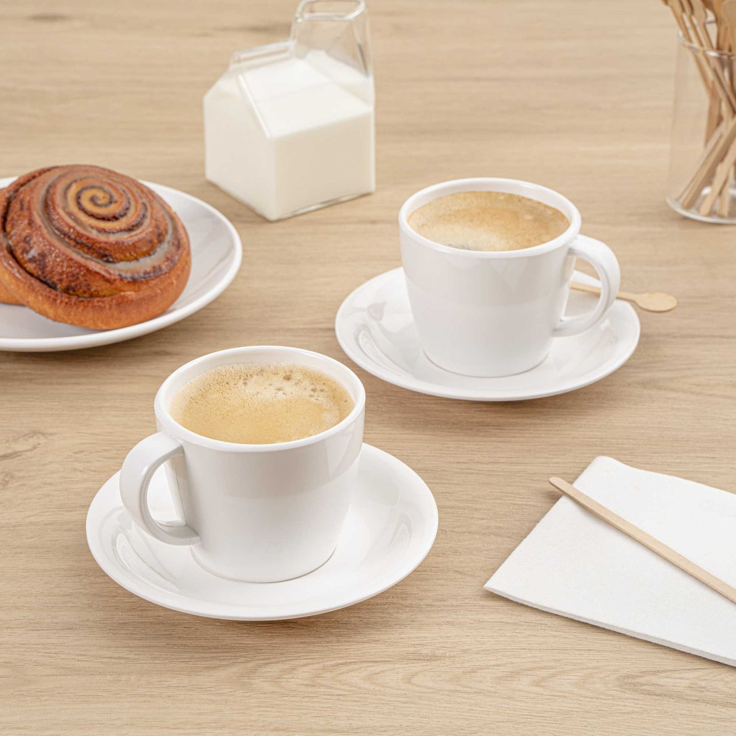 Voga 10 oz Round White Melamine Coffee Cup and Saucer Plate - 10 sets - 6" x 6" x 3" - 10 count box