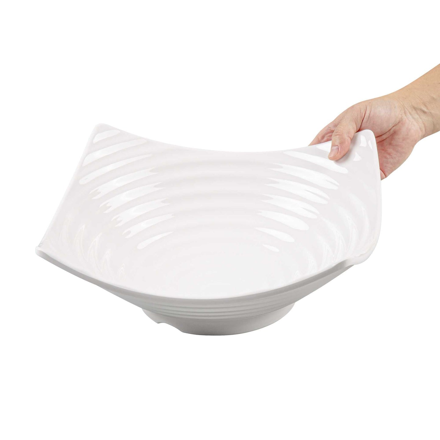 Voga 128 oz Square White Melamine Serving Bowl - Square Orb - 13" x 13" x 3 1/2" - 2 count box