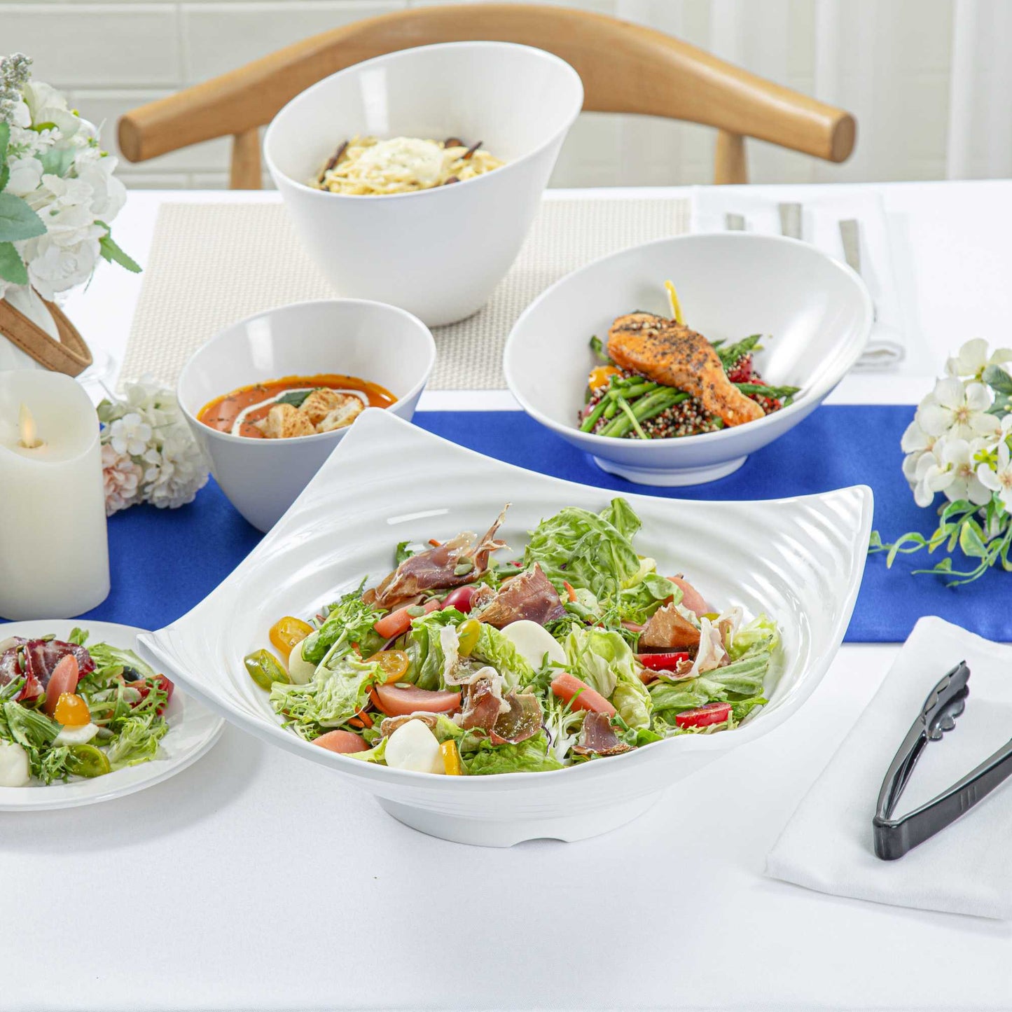 Voga 128 oz Square White Melamine Serving Bowl - Square Orb - 13" x 13" x 3 1/2" - 2 count box