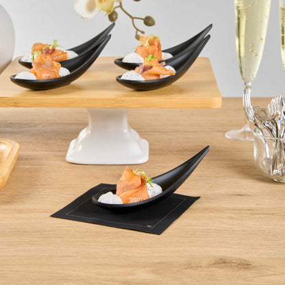 Voga Teardrop Black Melamine Tasting Spoon - Japonais, Moderna - 4 1/4" x 1 3/4" x 1 3/4" - 10 count box