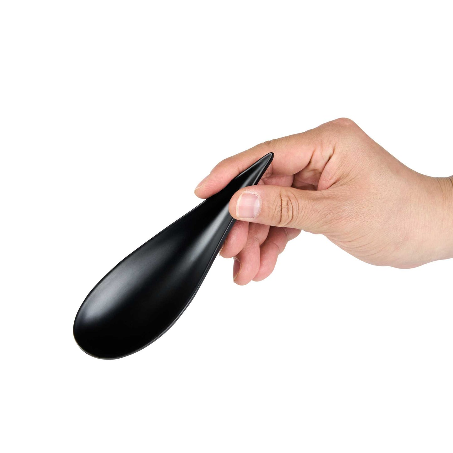 Voga Teardrop Black Melamine Tasting Spoon - Japonais, Moderna - 4 1/4" x 1 3/4" x 1 3/4" - 10 count box