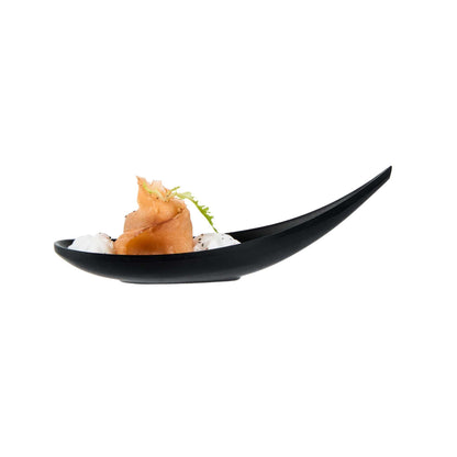 Voga Teardrop Black Melamine Tasting Spoon - Japonais, Moderna - 4 1/4" x 1 3/4" x 1 3/4" - 10 count box