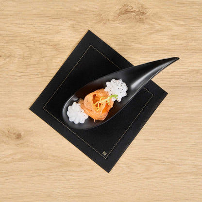 Voga Teardrop Black Melamine Tasting Spoon - Japonais, Moderna - 4 1/4" x 1 3/4" x 1 3/4" - 10 count box