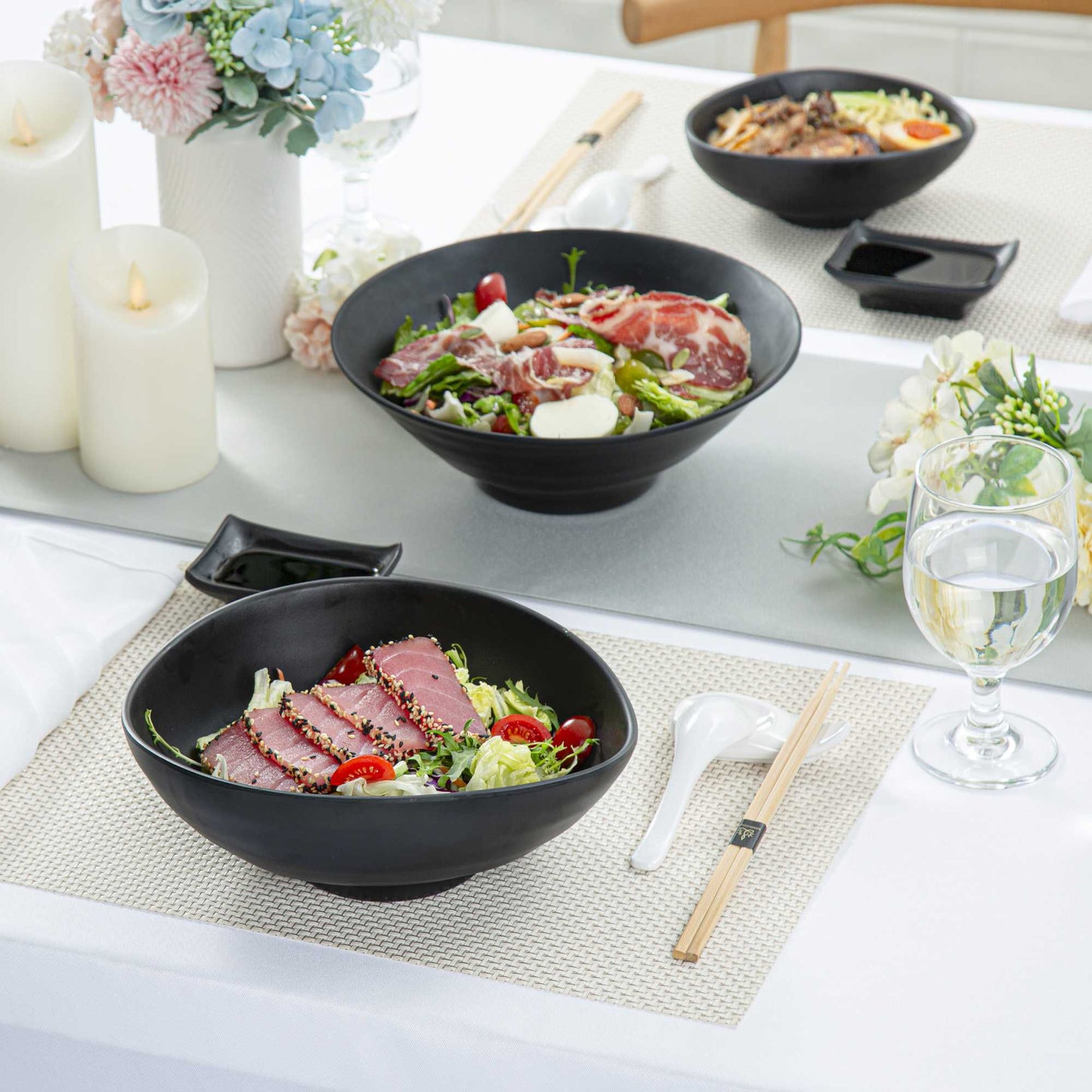 Voga 44 oz Round Black Melamine Freeform Large Bowl - Japonais, Black Stone - 9 1/2" x 7 3/4" x 3 1/2" - 2 count box