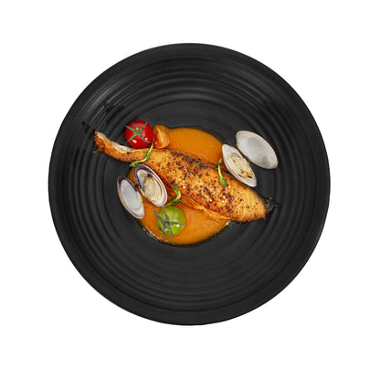 Voga Round Black Melamine Medium Plate - Japonais, Black Stone - 10" x 10" x 1 1/4" - 10 count box