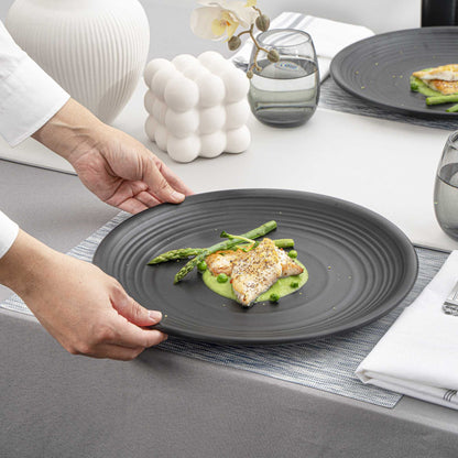 Voga Round Black Melamine Large Plate - Japonais, Black Stone - 12" x 12" x 1 1/4" - 10 count box