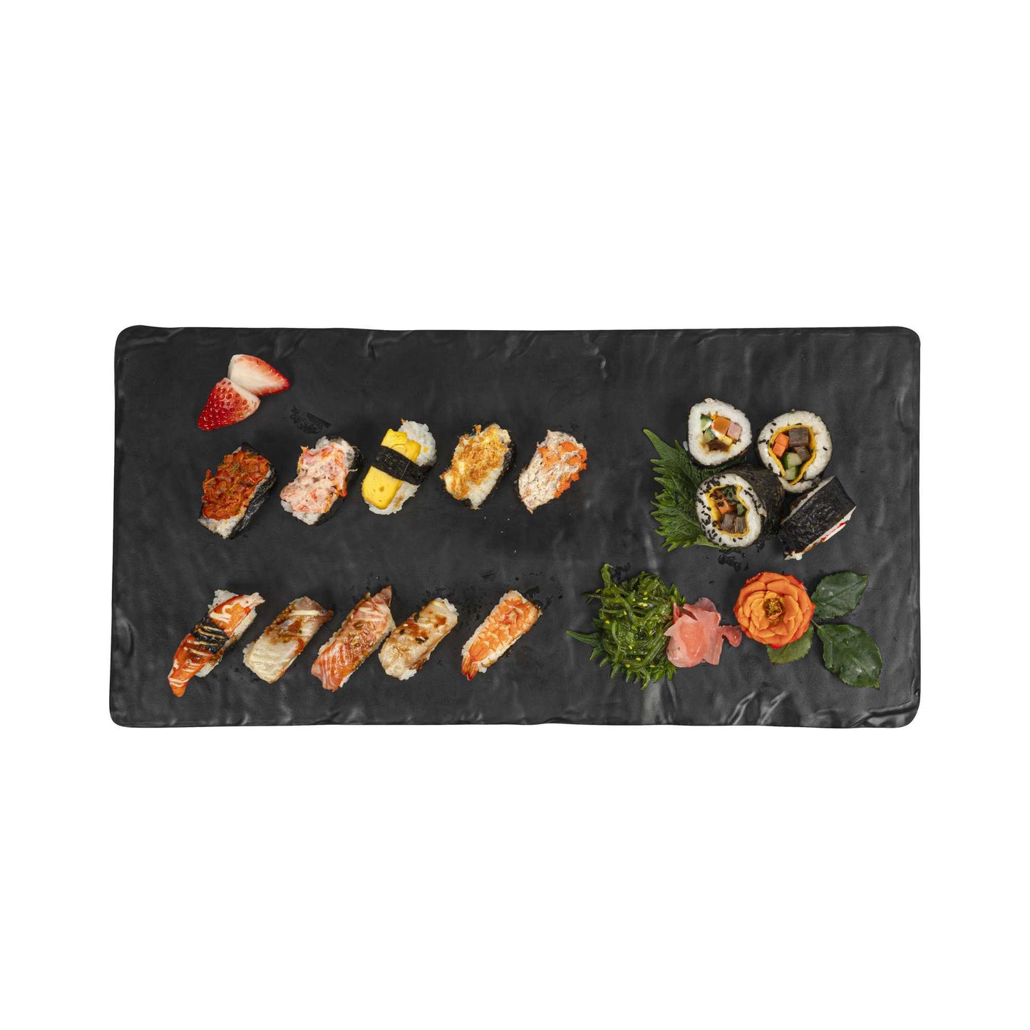 Voga Rectangle Black Melamine Plate - Japonais, Slate - 10" x 20" x 3/4" - 4 count box