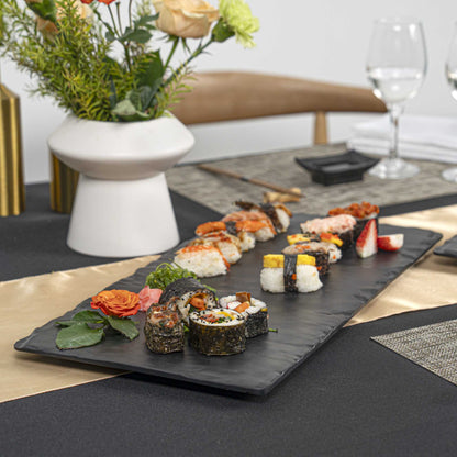Voga Rectangle Black Melamine Plate - Japonais, Slate - 10" x 20" x 3/4" - 4 count box