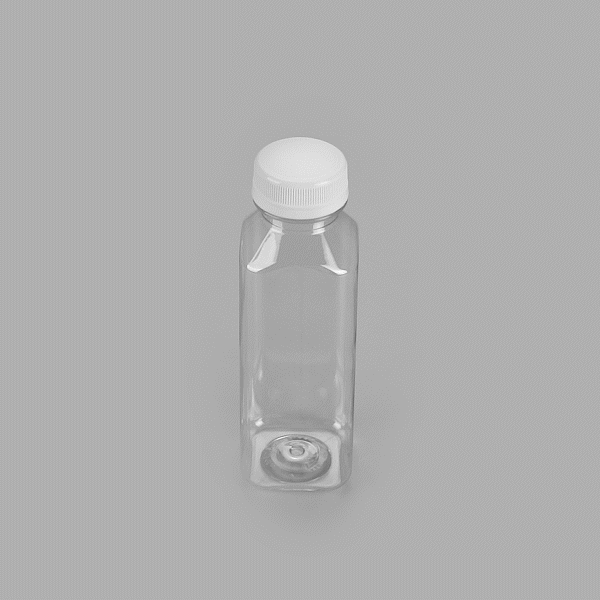 Bottle Tek 12 oz Square Clear Plastic Cold Pressed Juice Bottle - with Safety Cap - 2" x 2" x 6 1/2" - 100 count box
