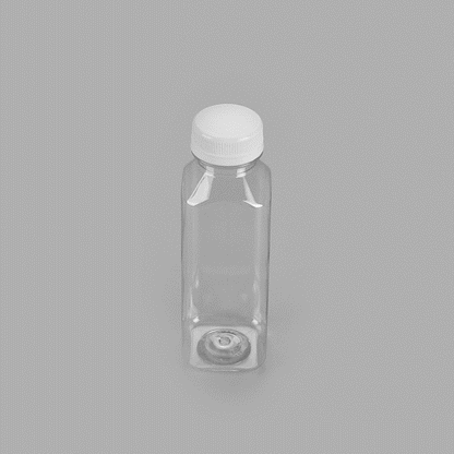 Bottle Tek 12 oz Square Clear Plastic Cold Pressed Juice Bottle - with Safety Cap - 2" x 2" x 6 1/2" - 100 count box