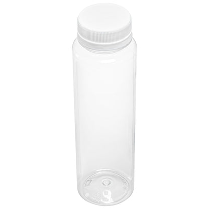 Bottle Tek 8 oz Round Clear Plastic Cold Pressed Juice Bottle - with Safety Cap - 2" x 2" x 6 3/4" - 100 count box