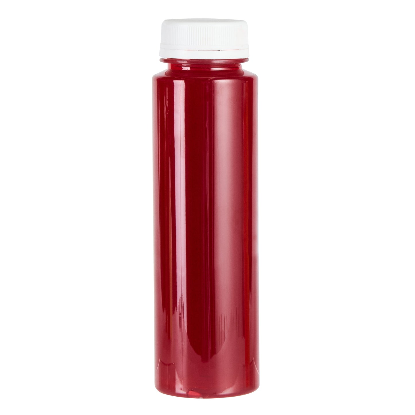 Bottle Tek 8 oz Round Clear Plastic Cold Pressed Juice Bottle - with Safety Cap - 2" x 2" x 6 3/4" - 100 count box
