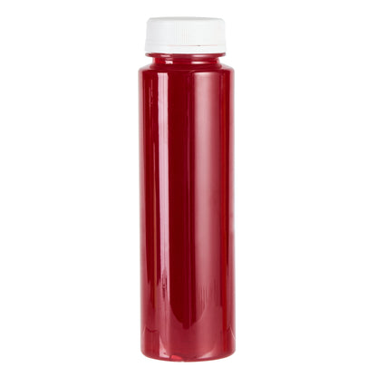Bottle Tek 8 oz Round Clear Plastic Cold Pressed Juice Bottle - with Safety Cap - 2" x 2" x 6 3/4" - 100 count box