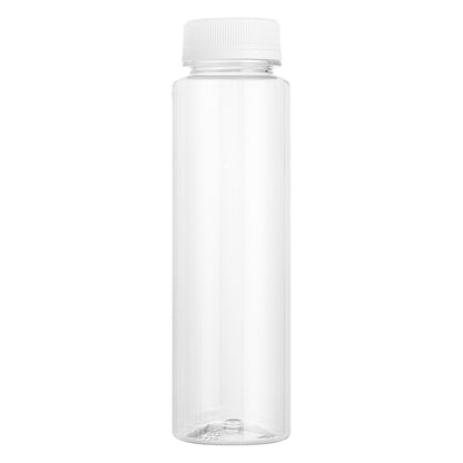 Bottle Tek 8 oz Round Clear Plastic Cold Pressed Juice Bottle - with Safety Cap - 2" x 2" x 6 3/4" - 100 count box