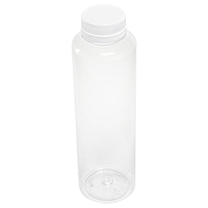 Bottle Tek 16 oz Round Clear Plastic Cold Pressed Juice Bottle - with Safety Cap - 2 1/4" x 2 1/4" x 8 1/4" - 100 count box