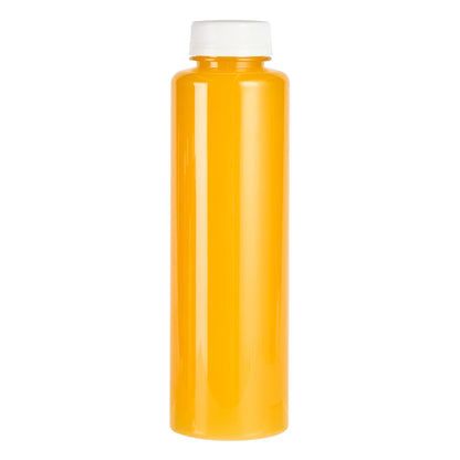 Bottle Tek 16 oz Round Clear Plastic Cold Pressed Juice Bottle - with Safety Cap - 2 1/4" x 2 1/4" x 8 1/4" - 100 count box