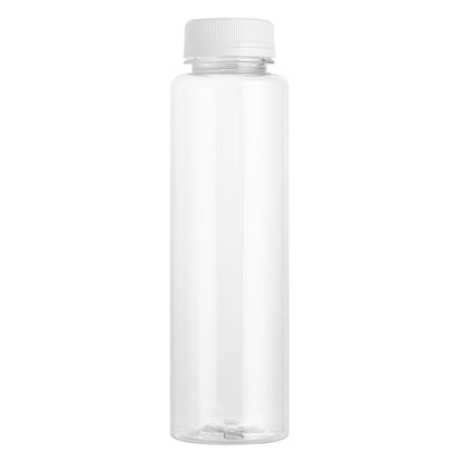 Bottle Tek 16 oz Round Clear Plastic Cold Pressed Juice Bottle - with Safety Cap - 2 1/4" x 2 1/4" x 8 1/4" - 100 count box