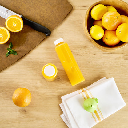 Bottle Tek 16 oz Round Clear Plastic Cold Pressed Juice Bottle - with Safety Cap - 2 1/4" x 2 1/4" x 8 1/4" - 100 count box