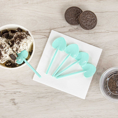Coppetta Teal Plastic Love Shovel Spoon - 3 1/2" x 1 1/4" - 100 count box