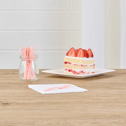 Coppetta Coral Plastic Cake Fork with Knife Edge - 4" x 3/4" - 500 count box