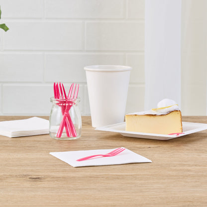 Coppetta Magenta Plastic Cake Fork with Knife Edge - 4" x 3/4" - 500 count box