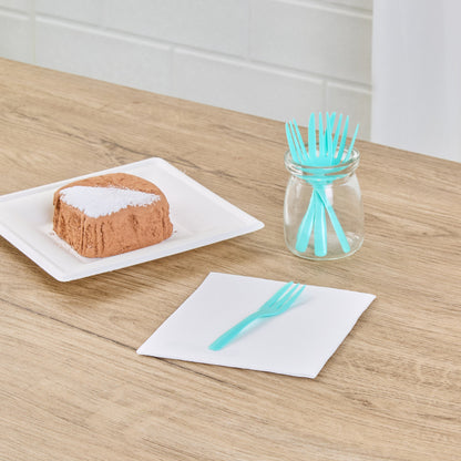 Coppetta Teal Plastic Cake Fork with Knife Edge - 4" x 3/4" - 500 count box