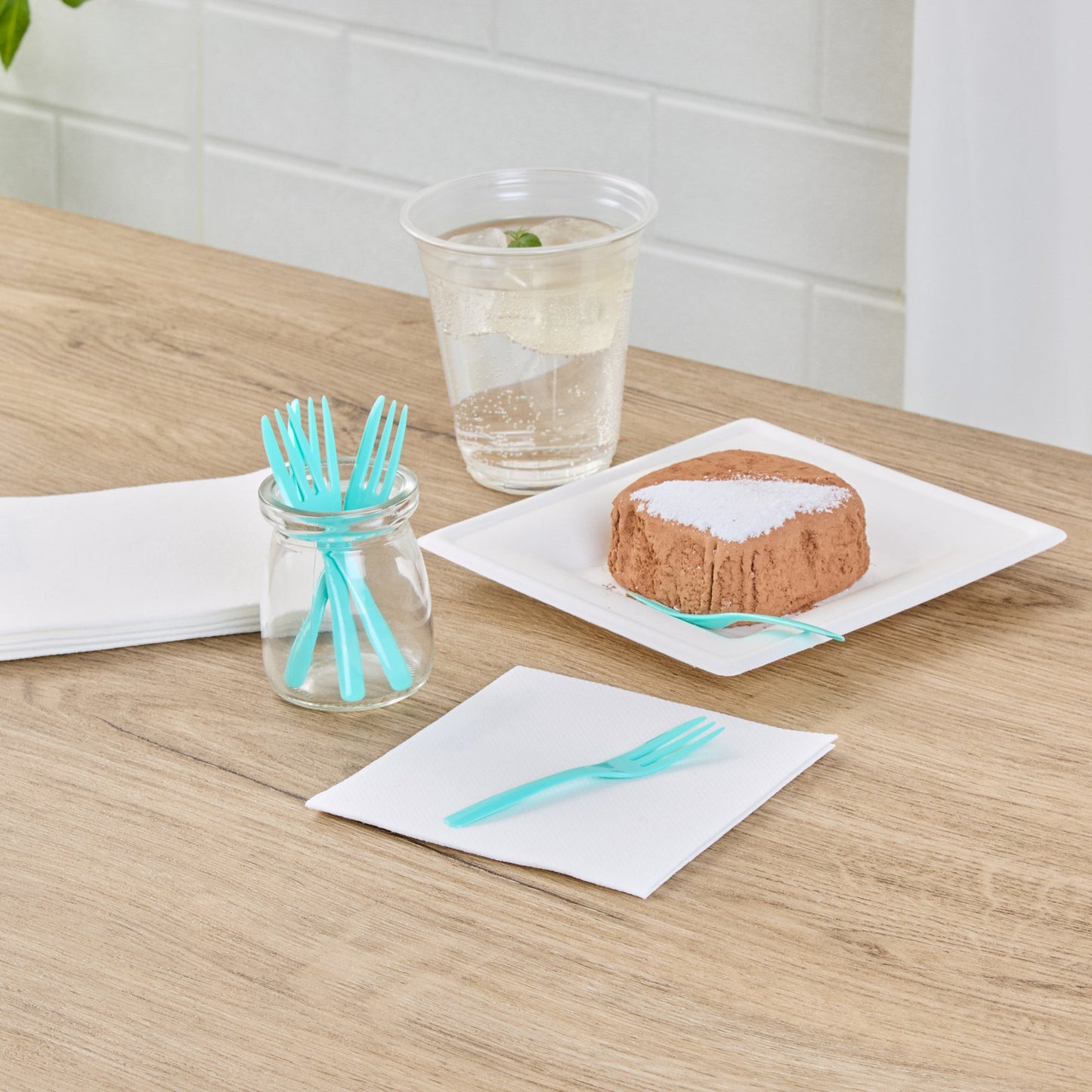 Coppetta Teal Plastic Cake Fork with Knife Edge - 4" x 3/4" - 500 count box