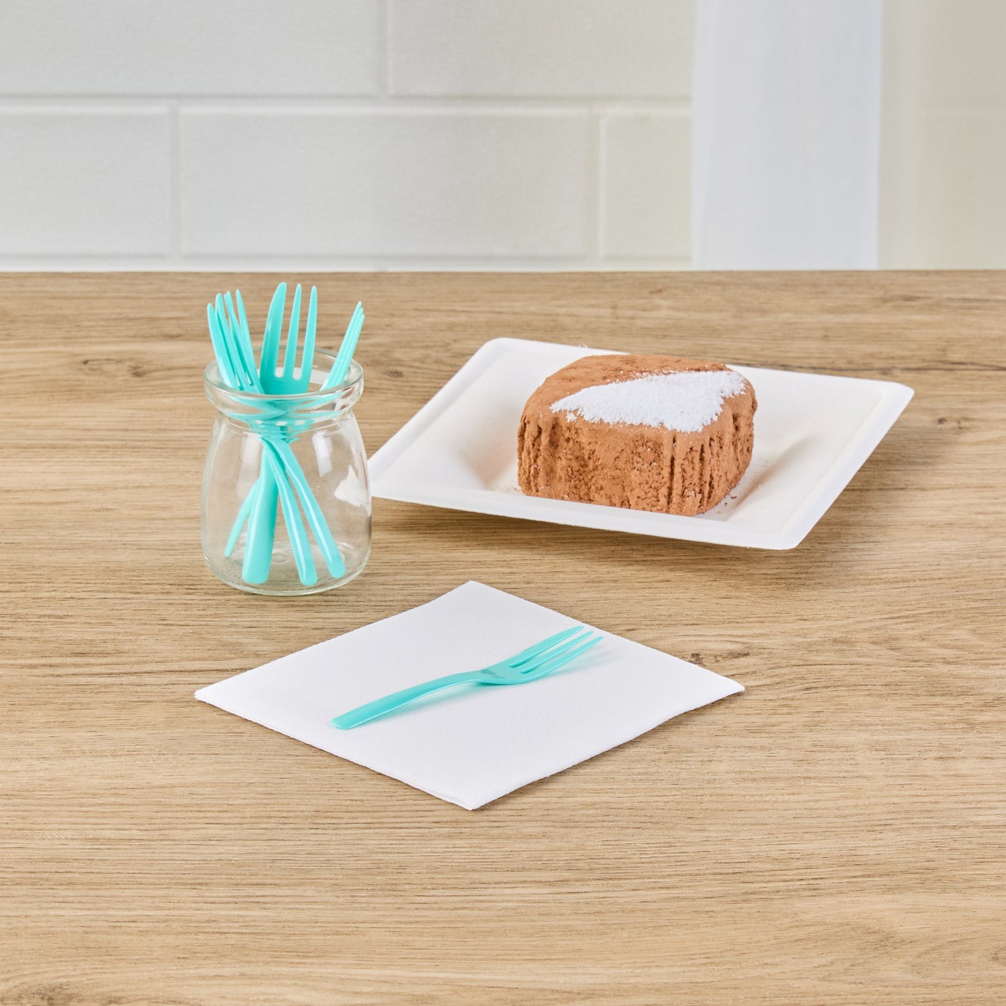 Coppetta Teal Plastic Cake Fork with Knife Edge - 4" x 3/4" - 500 count box