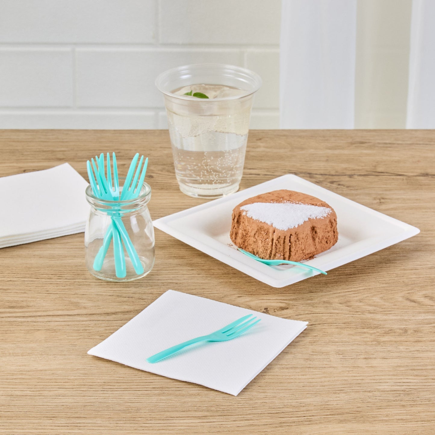 Coppetta Teal Plastic Cake Fork with Knife Edge - 4" x 3/4" - 500 count box