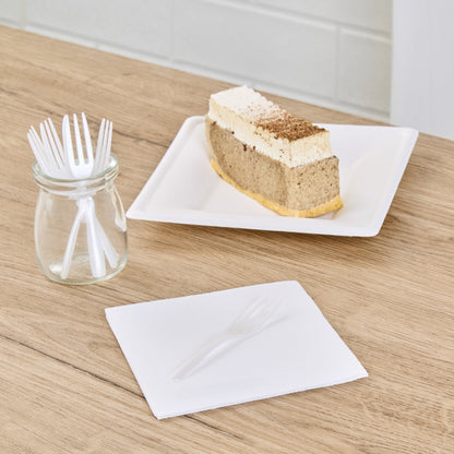 Coppetta Pearl White Plastic Cake Fork with Knife Edge - 4" x 3/4" - 500 count box