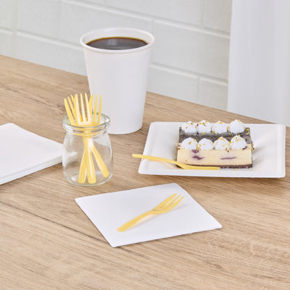 Coppetta Baby Yellow Plastic Cake Fork with Knife Edge - 4" x 3/4" - 500 count box