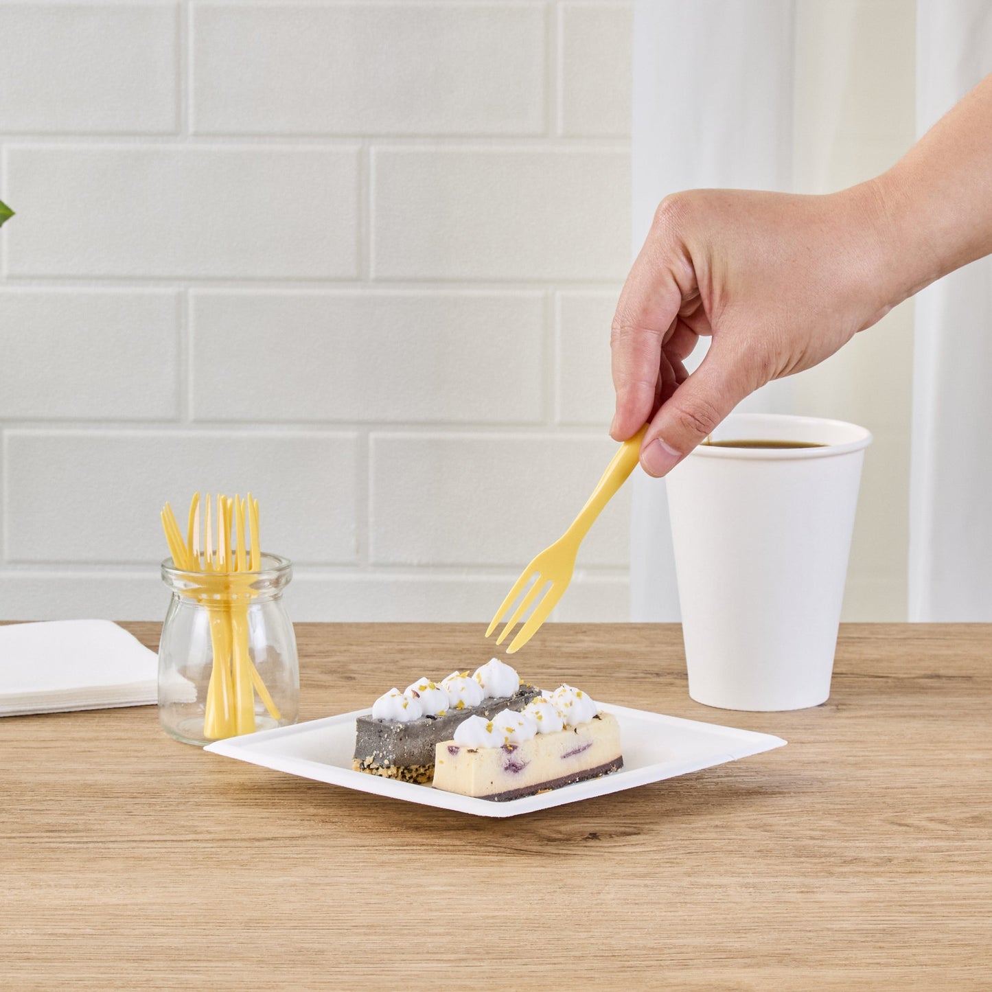 Coppetta Baby Yellow Plastic Cake Fork with Knife Edge - 4" x 3/4" - 500 count box