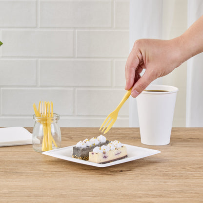 Coppetta Baby Yellow Plastic Cake Fork with Knife Edge - 4" x 3/4" - 500 count box