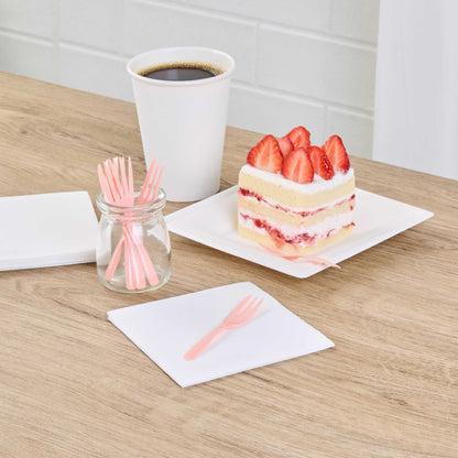 Coppetta Coral Plastic Cake Fork with Knife Edge - 4" x 3/4" - 100 count box