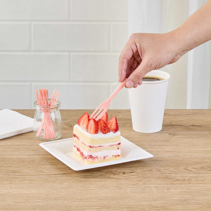 Coppetta Coral Plastic Cake Fork with Knife Edge - 4" x 3/4" - 100 count box