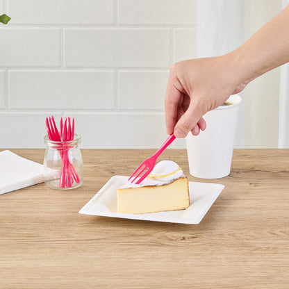 Coppetta Magenta Plastic Cake Fork with Knife Edge - 4" x 3/4" - 100 count box
