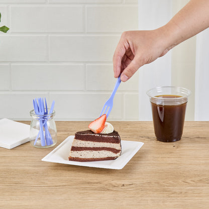 Coppetta Periwinkle Plastic Cake Fork with Knife Edge - 4" x 3/4" - 100 count box