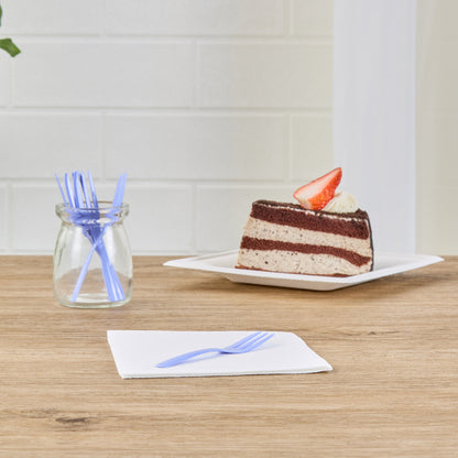 Coppetta Periwinkle Plastic Cake Fork with Knife Edge - 4" x 3/4" - 100 count box