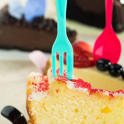 Coppetta Teal Plastic Cake Fork with Knife Edge - 4" x 3/4" - 100 count box